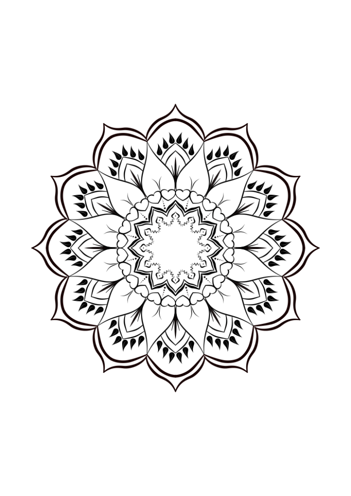 Download Heart Flower Mandala Black and White Free SVG File - SvgHeart.com