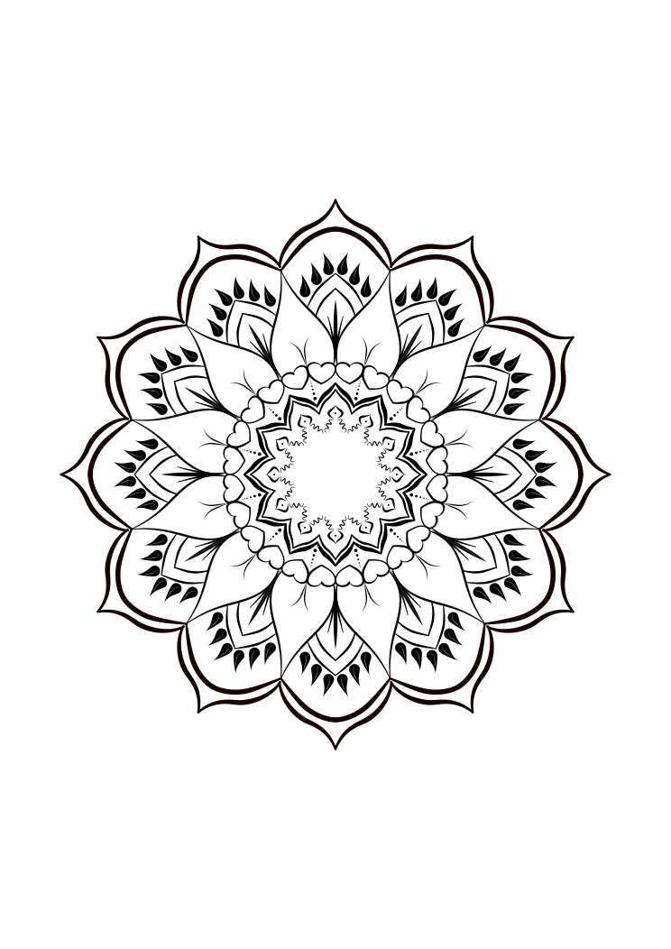 Download Heart Flower Mandala Black and White Free SVG File ...