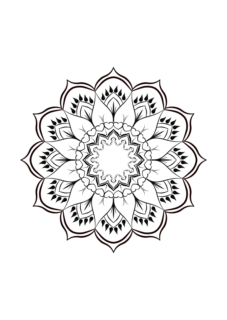 Heart Flower Mandala Black And White Free Svg File Svgheart Com