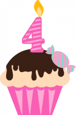 cupcake with number 4 candle and candy, birthday free svg file - SVG Heart