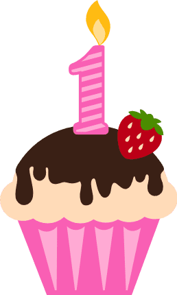 dripping cupcake with number 1 candle and strawberry, birthday free svg ...