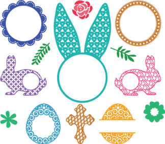 easter-monogram-frame-bundle-cross-rabbit-flowers-free-svg-file-SvgHeart.Com
