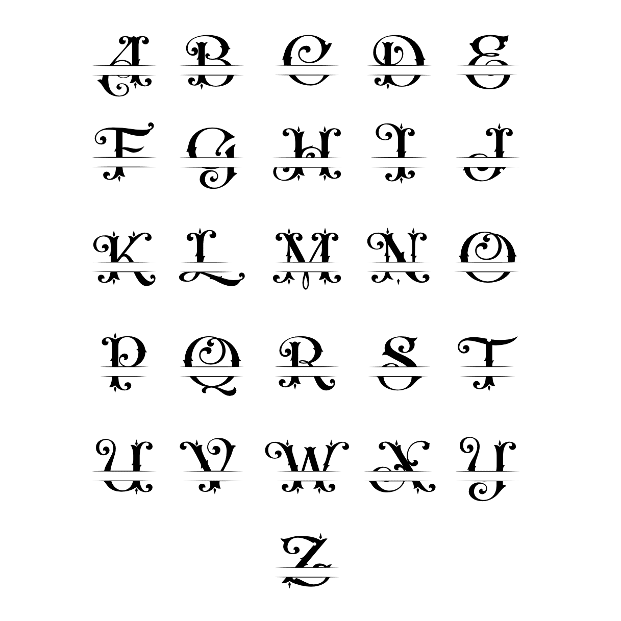 Split Monogram Alphabet Letters Font Free Svg Files Svg Heart