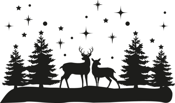 winter scene, deer, trees, night star sky - free svg file for members