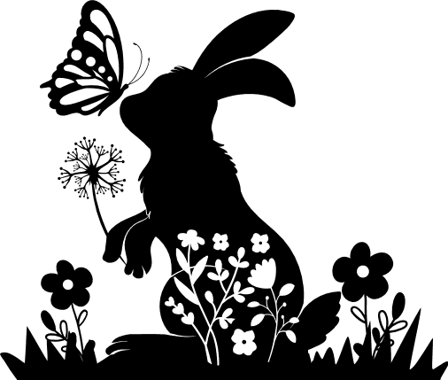 Rabbit With Butterfly Clipart Image Easter Bunny With Flowers In Meadow Free Svg File For