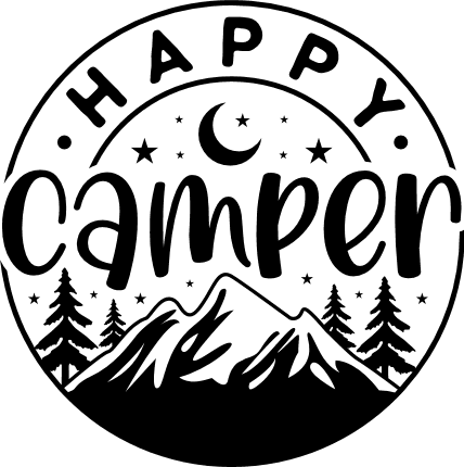 Happy camper sign, trees outline, camping t shirt design - free