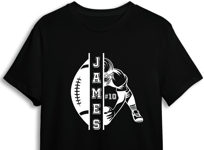 American football tshirt design, Half ball, half player, custom