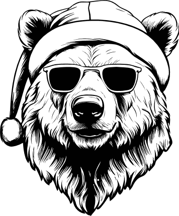 Bear head wearing Christmas Santa hat and sunglasses, vector design for ...