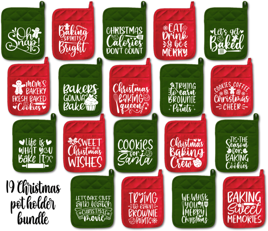 19 Christmas pot holder bundle, oh snap, eat, drink and be merry