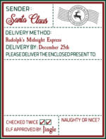 Editable Shipping label, Christmas letter, Rudolph's midnight express ...