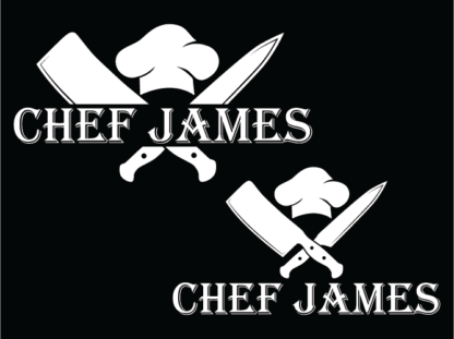 Chef custom name, hat and crossed grilling knives, BBQ apron design - free svg file for members