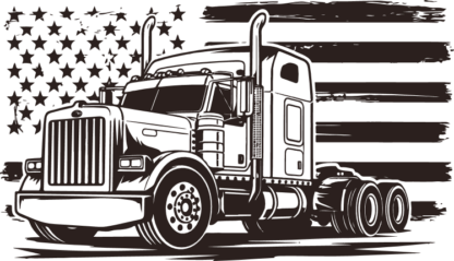 American Flag with Highway Truck Free SVG File for Members - Patriotic Big Rig Design