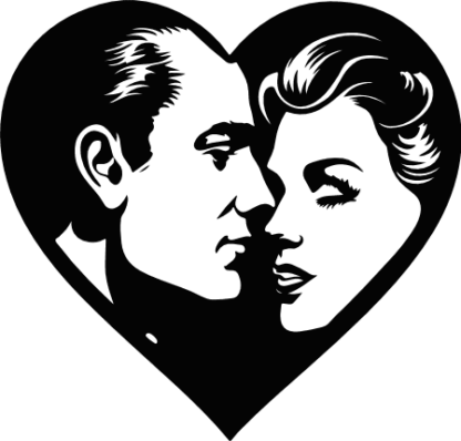 Romantic Couple in Heart Free SVG File for Members - Valentines vintage couple design