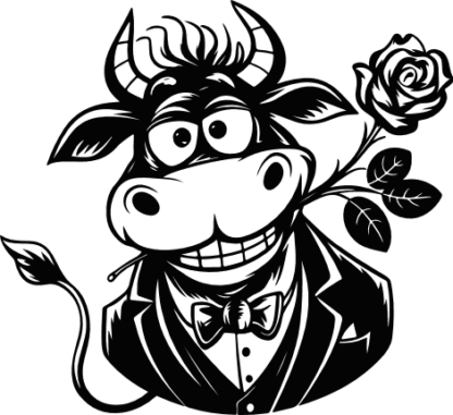 Smiling Highland Cow in Tuxedo with Rose Free SVG File for Members - Valentine's Cow vector image