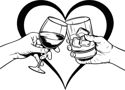 Wine and Whiskey Cheers Free SVG File for Members - Valentines heart Design