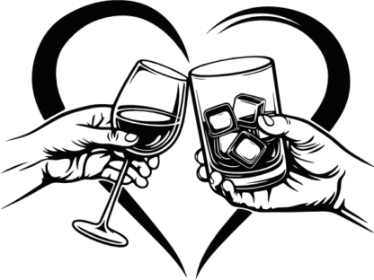 Wine and Whiskey glasses in heart Free SVG File for Members - Valentines Cheers Design