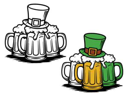 Beer Mugs with Leprechaun Hat Free SVG File for Members - St. Patrick’s Day Design