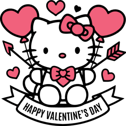 Happy Valentine’s Day Svg, Adorable Kitty with bow and hearts Free SVG File for Members