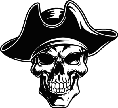 Pirate Skull Free SVG File for Members - Grinning Skull with Tricorn Hat clipart