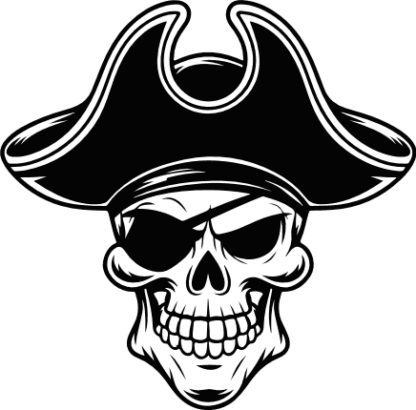 Pirate Skull with Eyepatch Free SVG File for Members - Grinning Skull with Tricorn Hat clipart