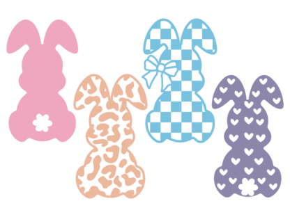 Bunny with checkered, heart, leopard pattern Free SVG File bundle for Members - Easter rabbit clipart