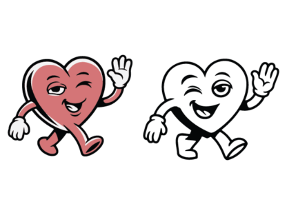 Winking Heart Mascot Free SVG File - Happy Heart Cartoon character clipart