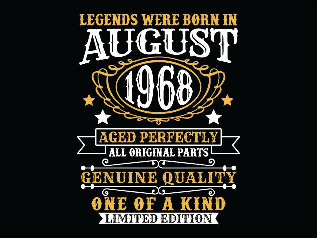 Legends Were Born in August 1968 Free SVG File for Members – Birthday tshirt design
