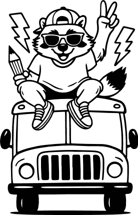 Cool Raccoon sitting on school bus Free SVG File – Back to School sticker