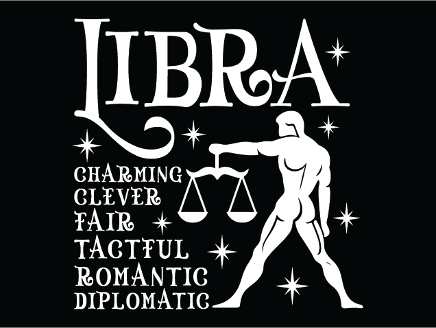 Libra, charming, clever, fair, tactful, romantic Free SVG File for Members – zodiac tshirt design
