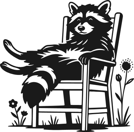 Raccoon relaxing on a chair and flowers Free SVG File – Cute animal wall sticker