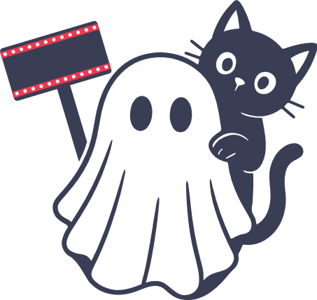 Ghost and Cat holding a sign board Free SVG File for Members – Halloween clipart
