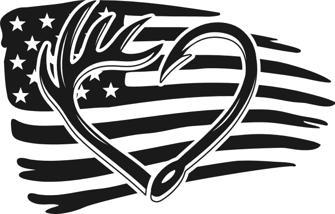 American Flag And Fishing Rod, Antler Heart Free SVG File for Members – Hunting clipart