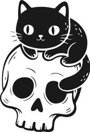 Cute cat sitting on skull Free SVG File – Halloween cat clipart