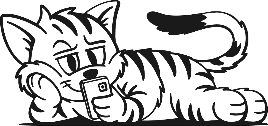Lazy cartoon cat lying down while holding a phone Free SVG File for Members – Cat clipart