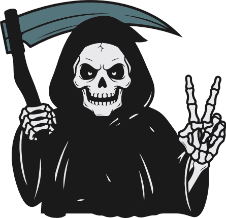 Grim Reaper skeleton with a scythe and peace sign Free SVG File for Members – halloween clipart