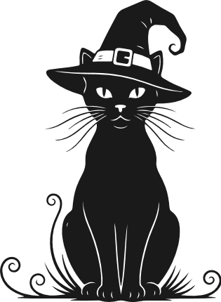 Witch Cat silhouette Free SVG File for Members – Halloween clipart image