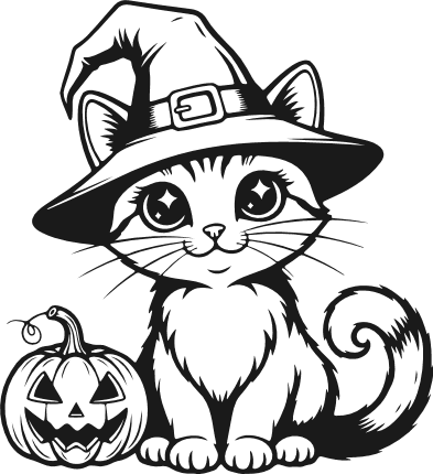 Cute Witch Hat Kitty and Pumpkin Free SVG File for Members – Halloween Cat Clipart