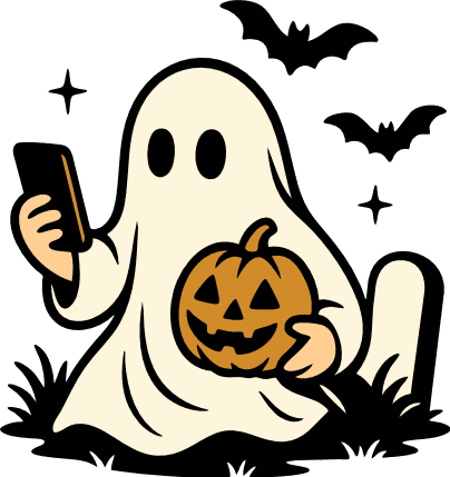 Ghost taking a selfie with a pumpkin Free SVG File for Members – spooky ghost clipart