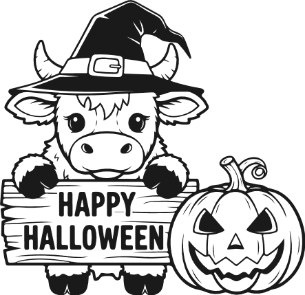 Witch Cow Holding a sign "Happy Halloween" Free SVG File for Members – wall sticker