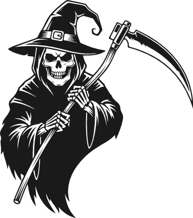 Grim Reaper Skeleton with Witch Hat and Scythe Free SVG File for Members – Halloween clipart