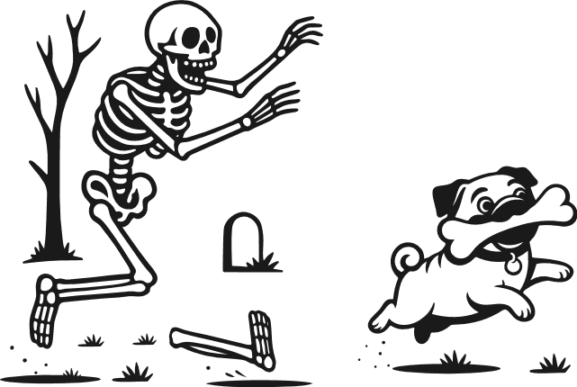Funny One Leg Skeleton Chasing a Dog Free SVG File for Members – Halloween Clipart