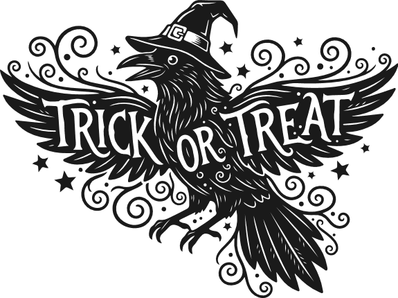 Trick or Treat, Raven with witch hat Free SVG File for Members – Halloween design