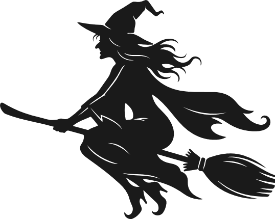 Witch Flying on broom silhouette Free SVG File for Members - Halloween witch clipart