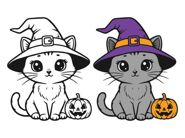 Cute Cat with witch hat and pumpkin Free SVG File for Members – Halloween Cat Clipart