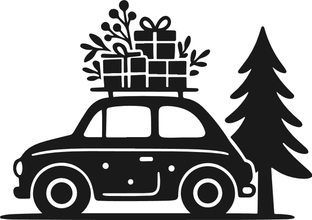Christmas tree and Car Loaded with Gifts silhouette Free SVG File – Christmas Car clipart