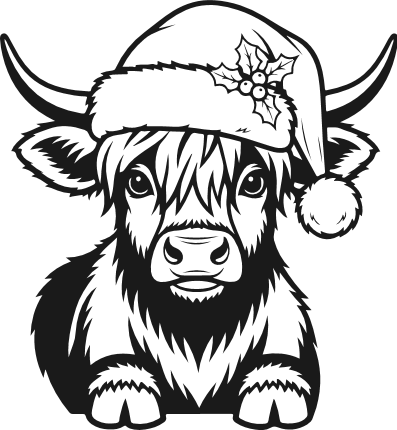 Highland Cow With Santa hat Free SVG File - Christmas Farm Animal clipart