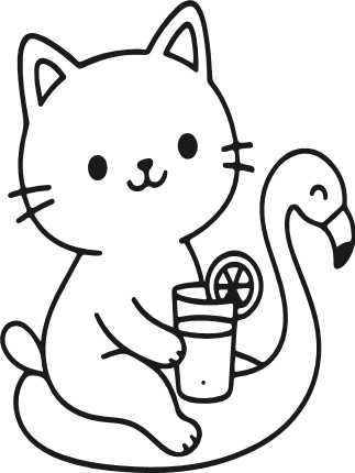 Cute Cat Holding a Drink, on Flamingo Float Free SVG File – summer kitty clipart