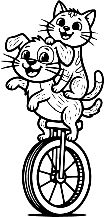 Cute Playful Cat and dog riding unicycle Free SVG File for Members – Circus Performer Pets clipart