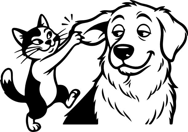 Playful Kitty Tugging on Dog’s Ear Free SVG File for Members – Retriever Dog And Cat clipart