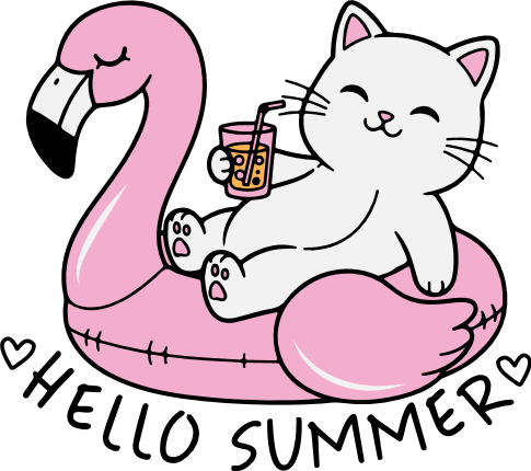 Hello Summer Free SVG File for Members – Relaxing Cat on Flamingo Float, Summer tshirt design